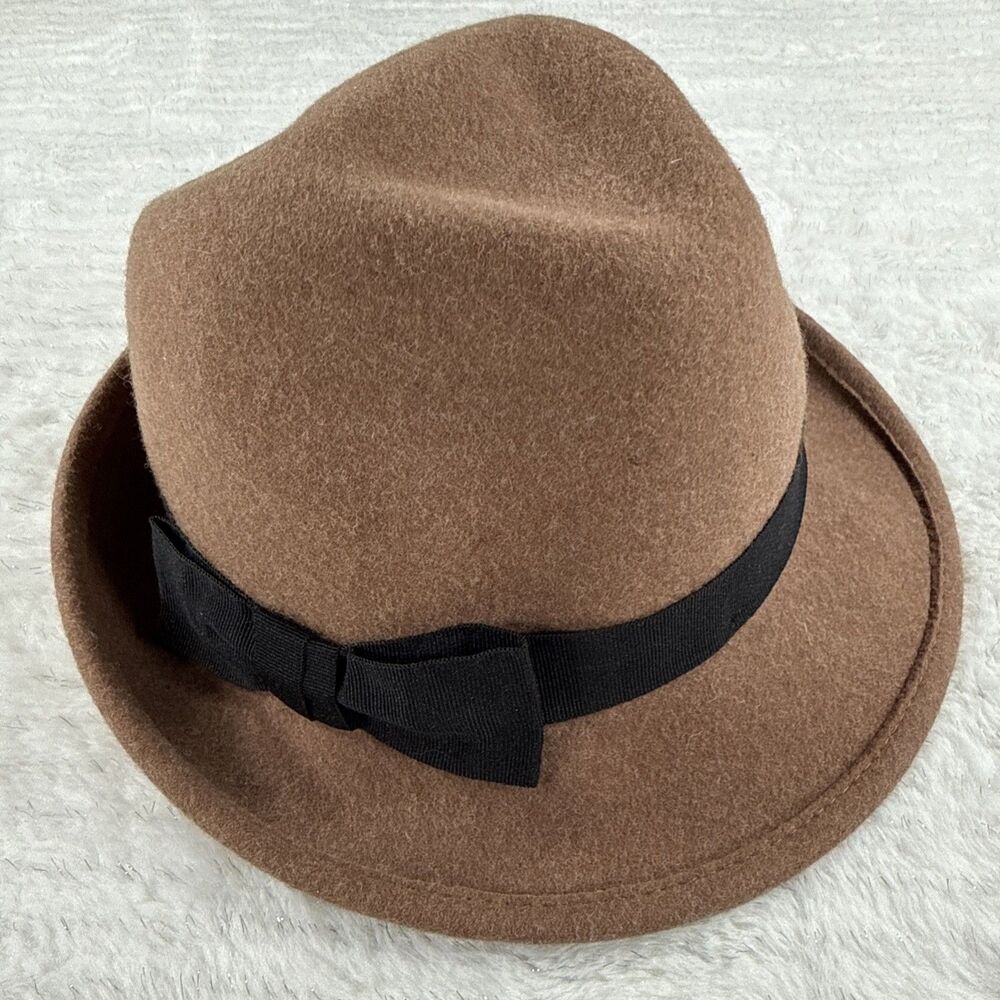 Nordstrom 100% Wool Fedora Hat One Size Heather Brown Made In Italy
